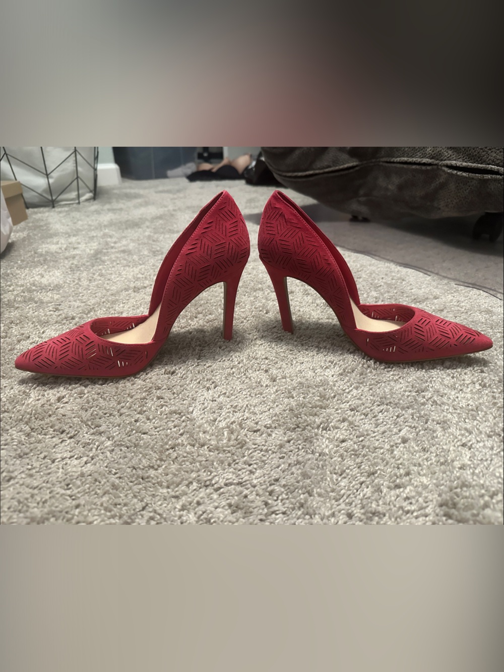 Jessica Simpson Charie Pink Suede Laser-Cut Pointed-Toe Stilettos NWOB - Picture 3 of 10